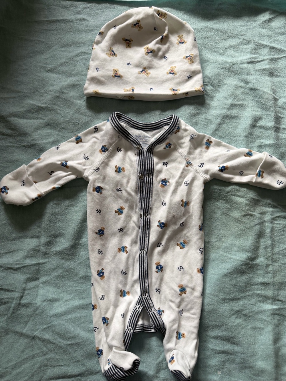Polo by Ralph Lauren White Footed Baby One-Piece with Hat